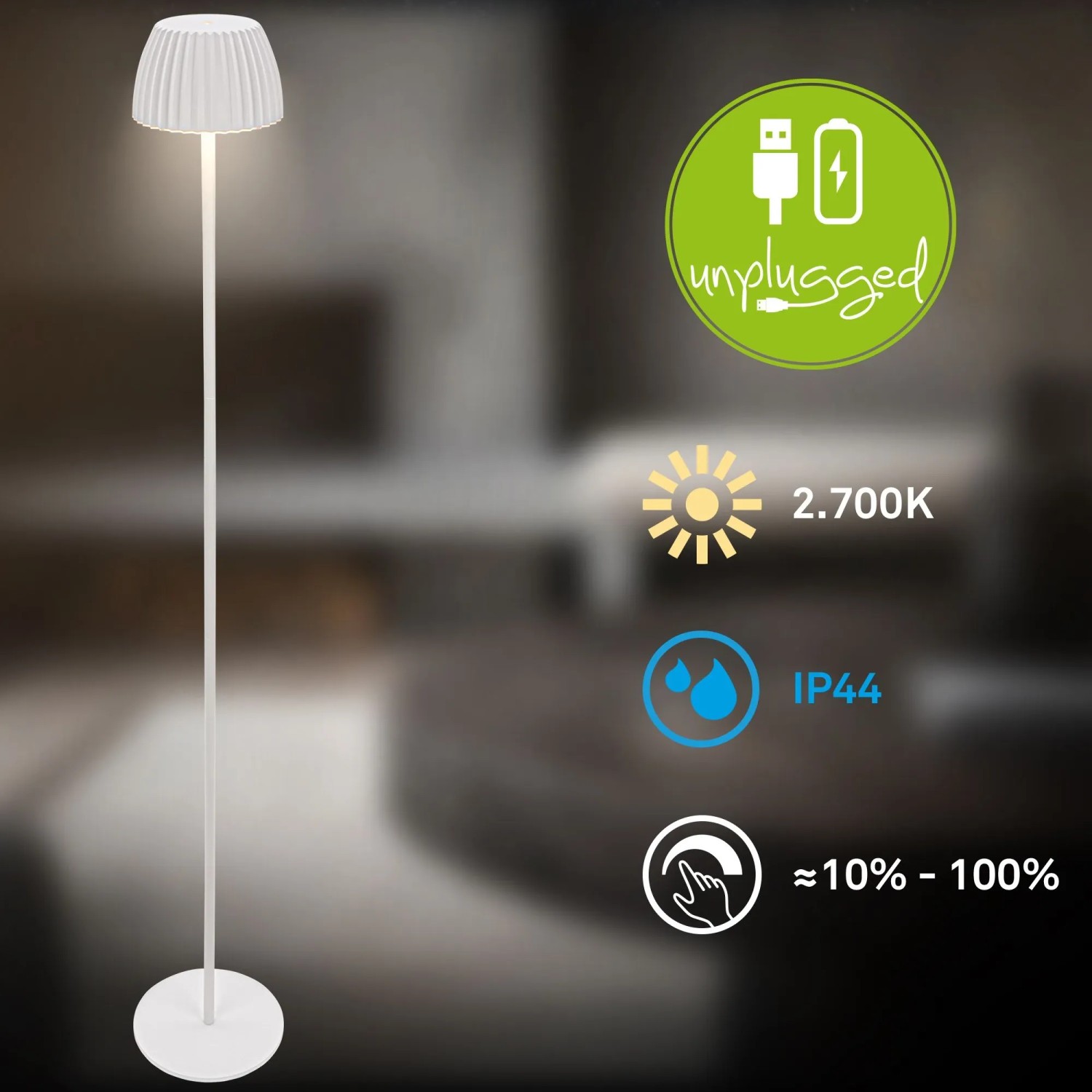 Brilo Akku-Stehleuchte Riffle Dimmbar Touch Lichtkante Weiß_13