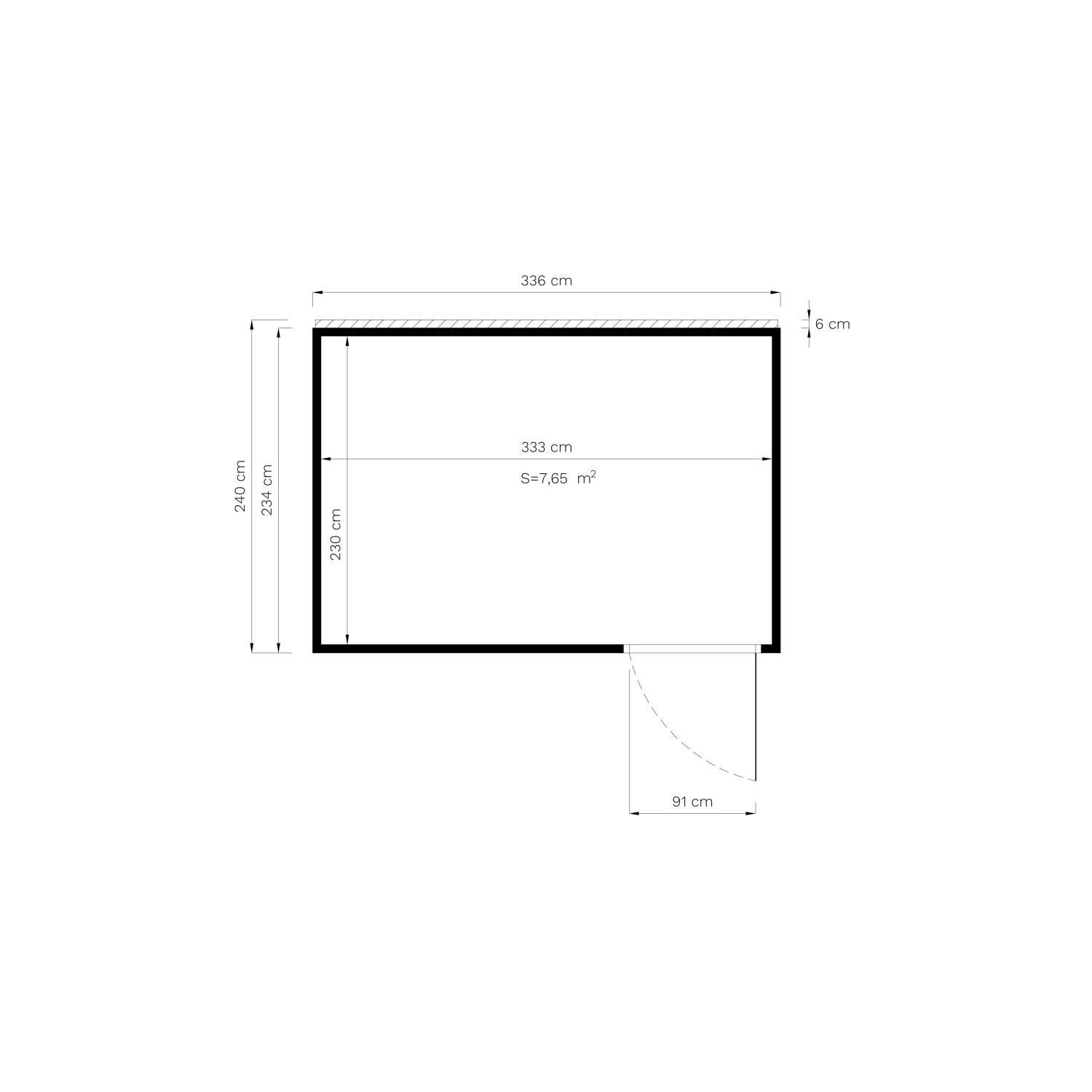 Grundriss Bertilo Holz-Gartenhaus Cubus 3 Anthrazit, 337x234cm, mit Maßen.