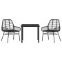 vidaXL Garten Essgruppe, 3-teilig, schwarz, Poly Rattan, mit Tisch und 2 Stühlen.