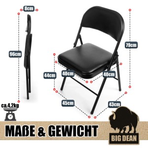 BigDean Klappstuhl 4 Stück Gepolstert Klappstühle Schwarz Metall Stuhl Mit Kunstlederbezug Robust Bis 130 kg Belastbar