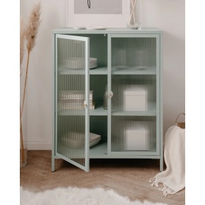 Furn.Design Vitrine Metall Mintgrün 80 x 102 cm 2-türig 3 Fächer Maram