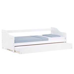 Weißes Homestyle4u Ausziehbett (90x200 cm) mit Lattenrost, ideal für Kinder- oder Gästezimmer.