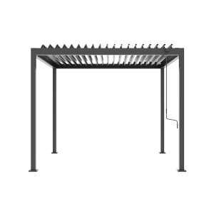 Anthrazitfarbene MWH Pergola O+90 Series 3x3m mit verstellbarem Lamellendach aus Aluminium für Garten & Terrasse.