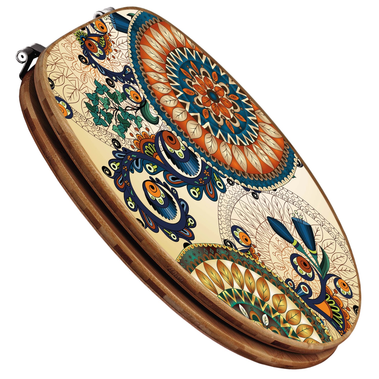 Banjado WC-Sitz aus Bambus mit Mandala-Motiv. Holz-Klositz mit Universal-Scharnieren für Standard-WCs.