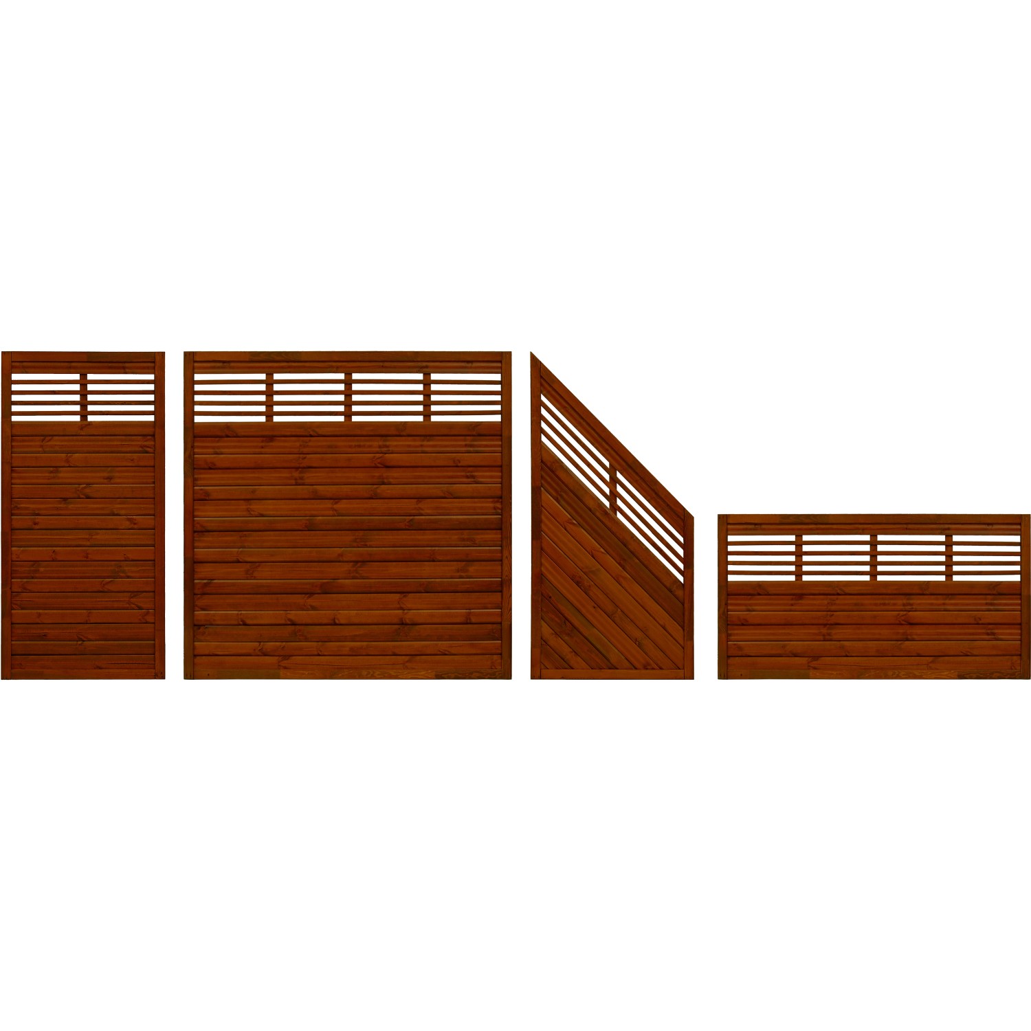 Sichtschutzzaun Nicea, Teak, 90x180cm, Kiefernholz, mit gewellten Lamellen. Gartenzaun Elemente in verschiedenen Ausführungen.