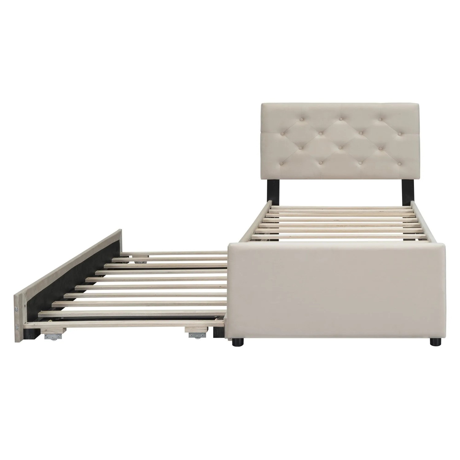 KOMHTOM Polsterbett 90x200Cm Mit Lattenrost Und Rollcontainer Minimalistisch Samt+Mdf Beige Ohne Matratze