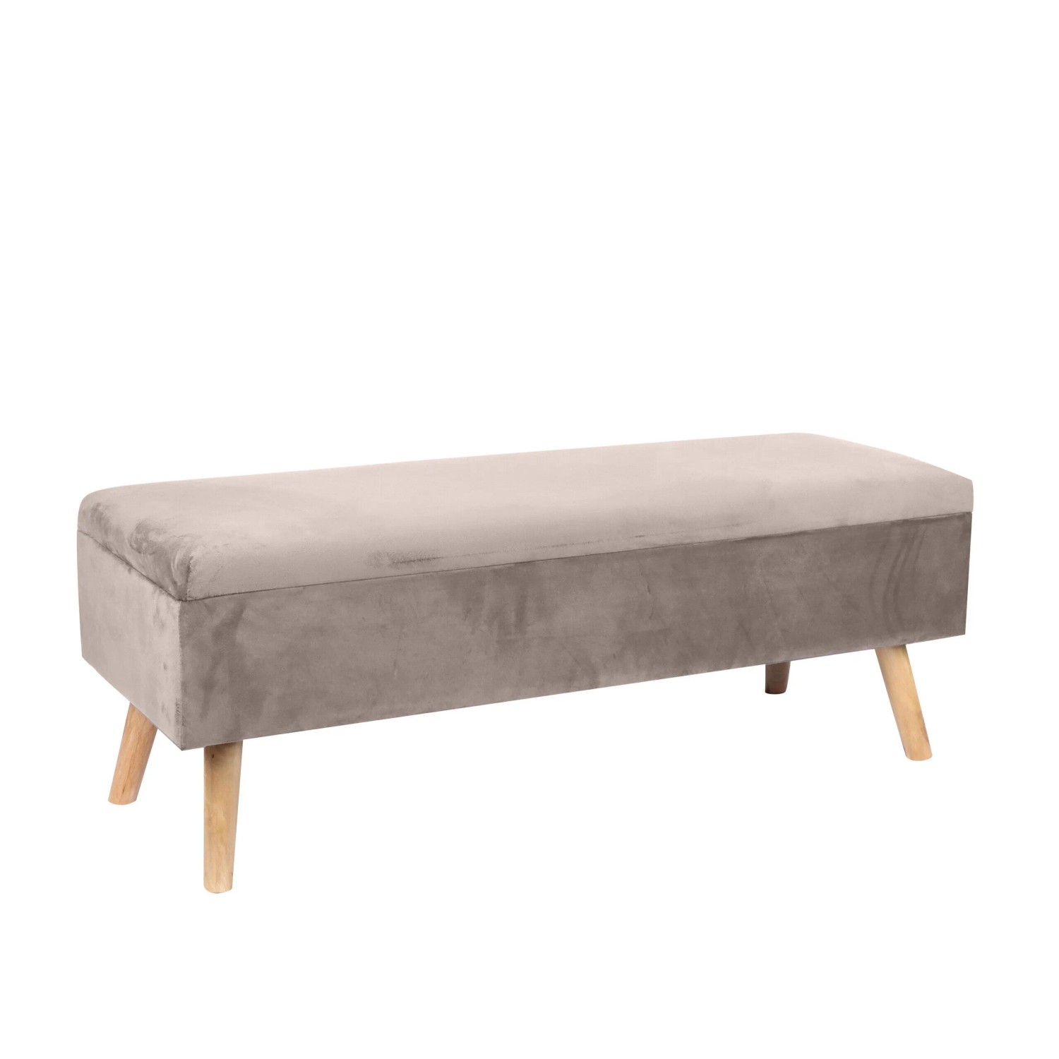 Relaxdays Sitzbank Samt Eukalyptusholz Creme mit Stauraum Klappbar 40 cm x 110 cm x 40 cm 14,3 kg