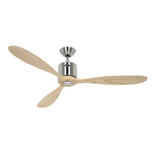 CASAFAN Deckenventilator Aeroplan Eco Chrom mit Holzflügeln Natur, 132 cm Durchmesser.