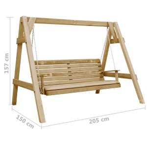vidaXL Schaukelbank aus imprägniertem Kiefernholz, naturbelassene Hollywoodschaukel für Garten und Terrasse.