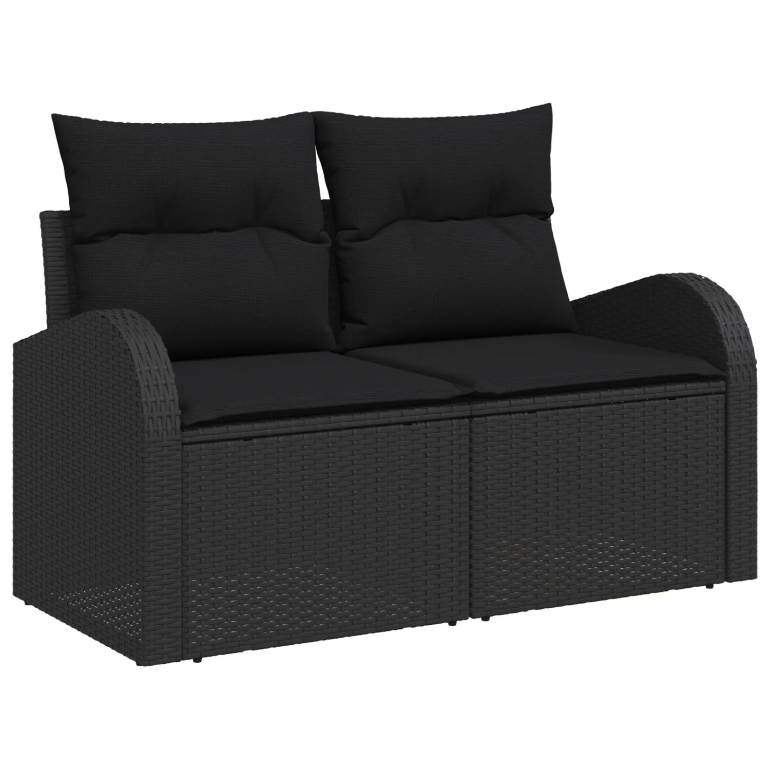 Schwarzes 7-teiliges Garten-Sofa-Set aus Poly Rattan von vidaXL für Garten und Terrasse.