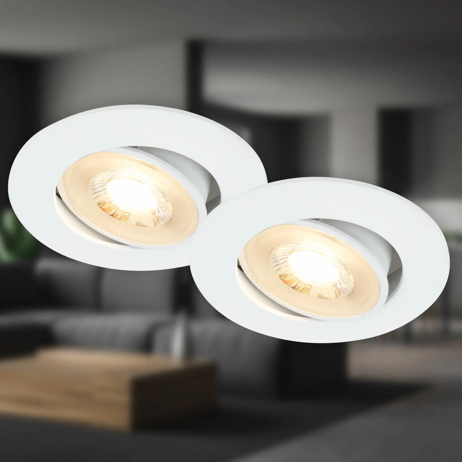2er-Set weiße Brilo LED-Einbauleuchten Besi, schwenkbar, 8 cm Durchmesser.