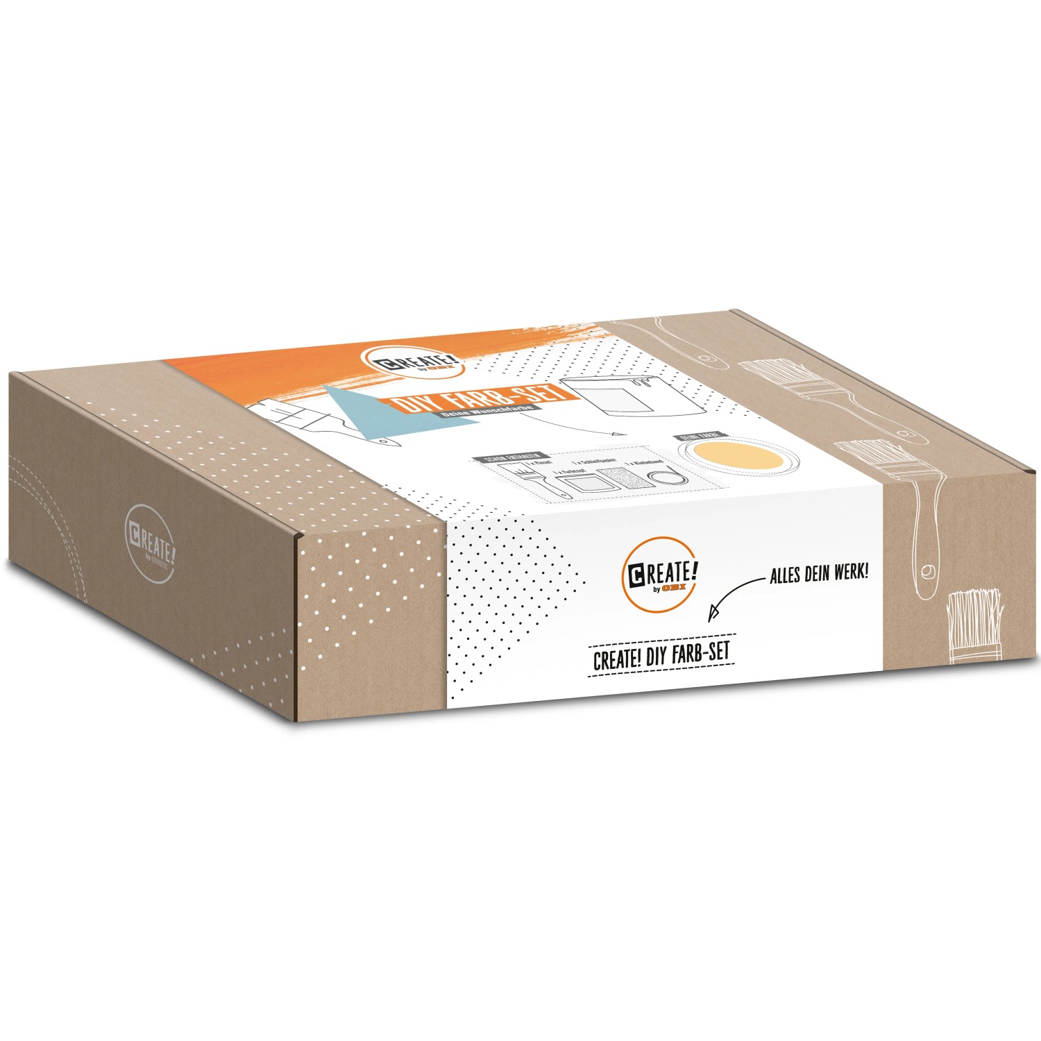 CREATE! by OBI DIY Farb-Set Senf 125ml im Karton, inklusive Pinsel, Kreppband und Schleifpapier.