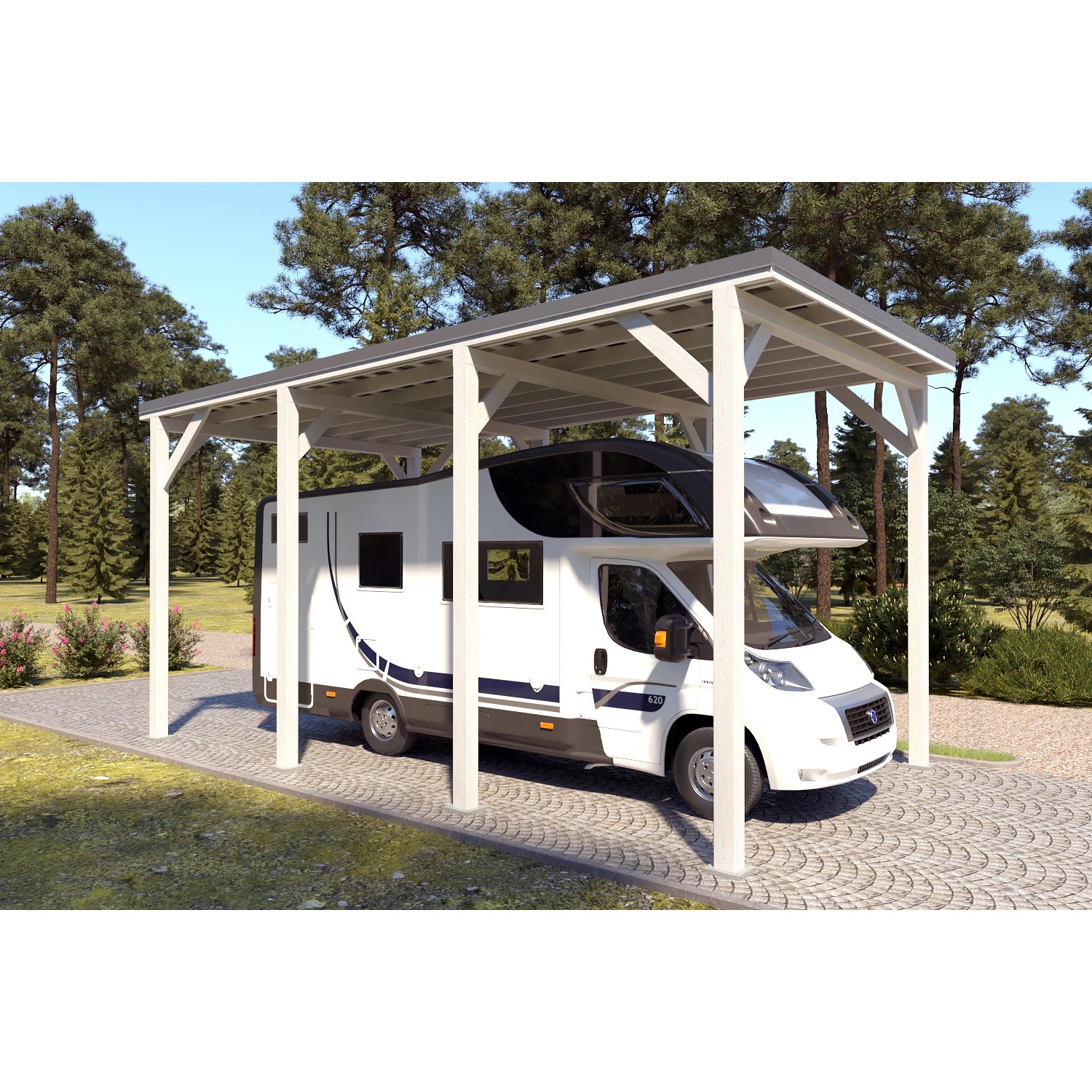 Holzbrüder Camping-Carport Ralf 28m² Reinweiß-Dunkelgrau günstig online kaufen
