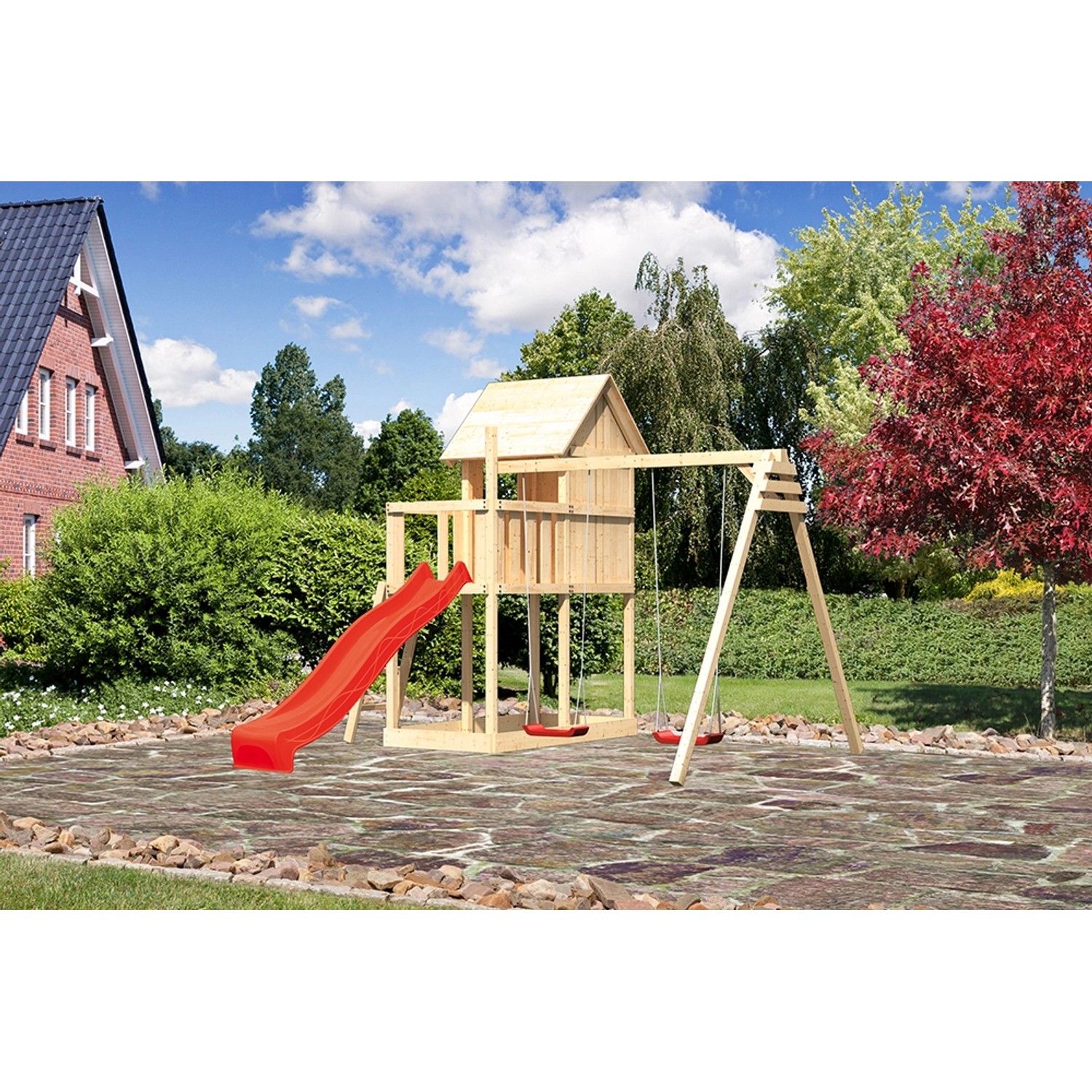 Karibu Kinderspielhaus Frieda Set Aktion 2 naturb. Anbau Doppels. Rutsche R günstig online kaufen