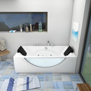 AcquaVapore Eck-Whirlpool W81H-TH-C 180x90 cm mit Armaturen und Nackenkissen.