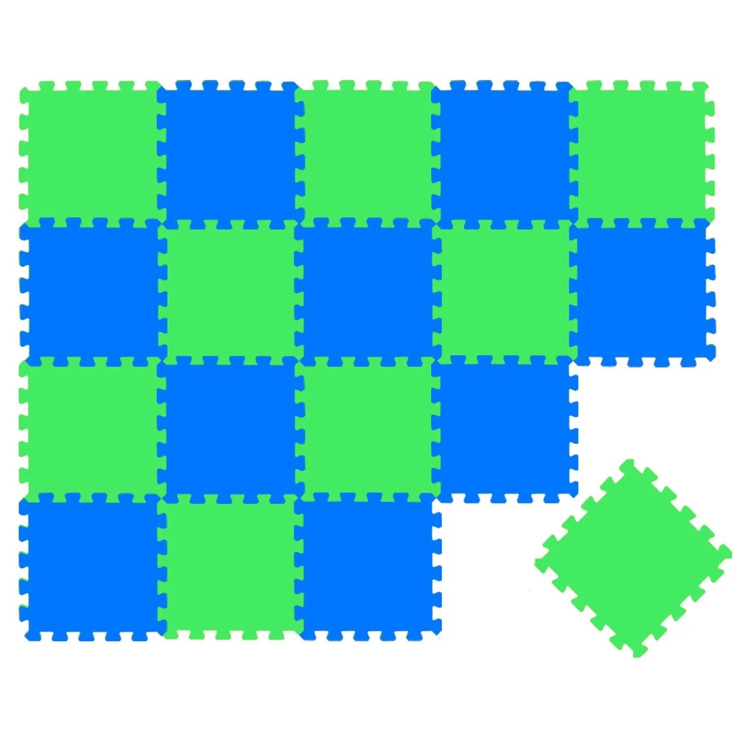 LittleTom Baby & Kinder Puzzlematte 30 x 30 cm 18 Stück Hellgrün & Dunkelblau