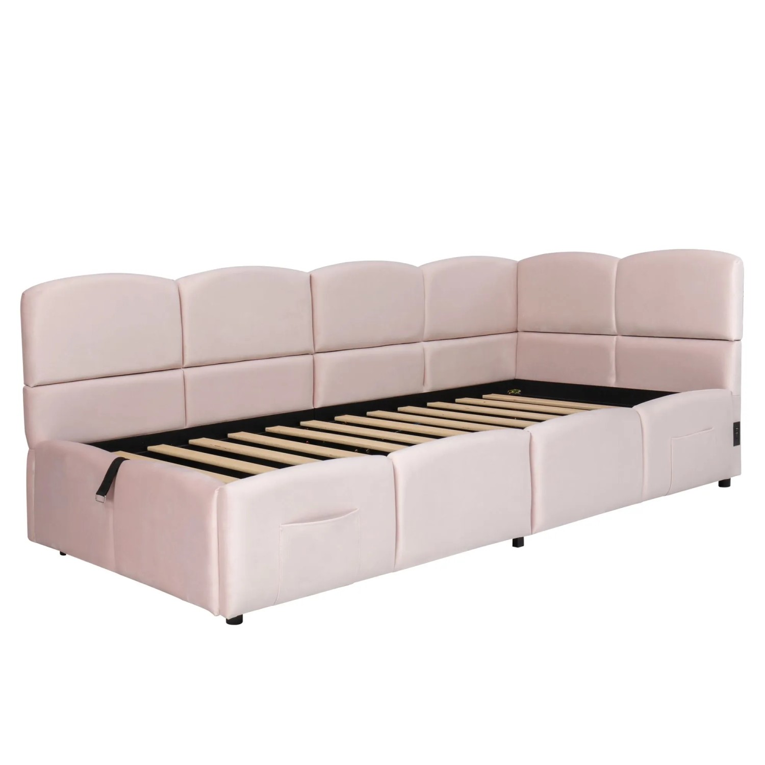 okwish Polsterbett 90x200 mit Bettkasten Jugendbett Bettgestell mit USB und Stautasche