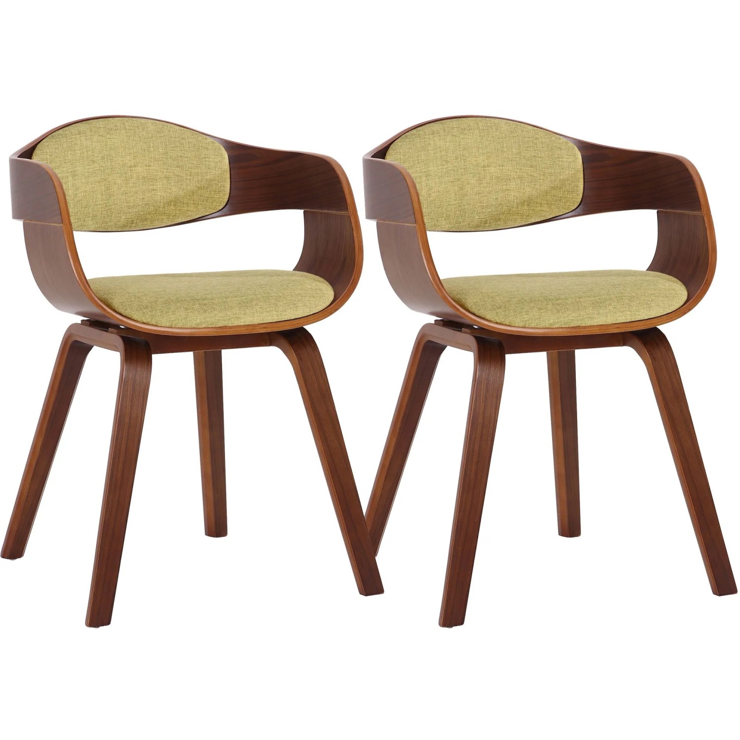 DELUKE 2er Set Stühle LONDON Stoff 73x49x46cm Walnuss/HellGrünfarbig Stoff Holz Gestell Konferenzstuhl Wartezimmerstuhl