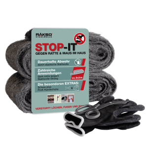 RAKSO Stop-it Stahlwolle Set: Ratten- & Mäuseabwehr mit Schere und Handschuhen.