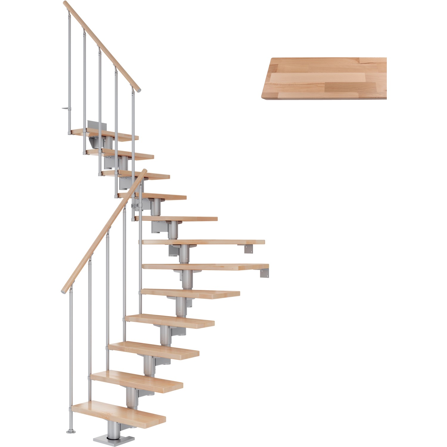 Dolle Mittelholmtreppe Cork Buche Perlgrau GH b. 337 cm 1/4 Gewendelt 75 cm günstig online kaufen