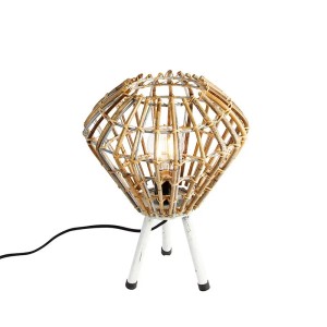 QAZQA Ländliches Tischlampen Stativ Bambus mit Weiß Canna Diamond