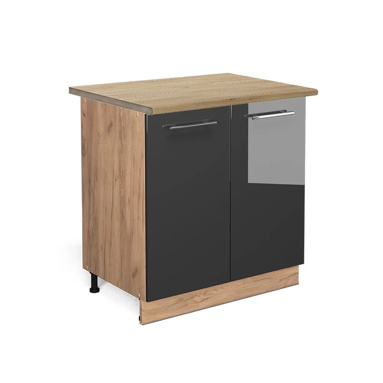 Vicco Küchenunterschrank Fame-Line Anthrazit Hochglanz 80 x 82 mit Regal AP Eiche