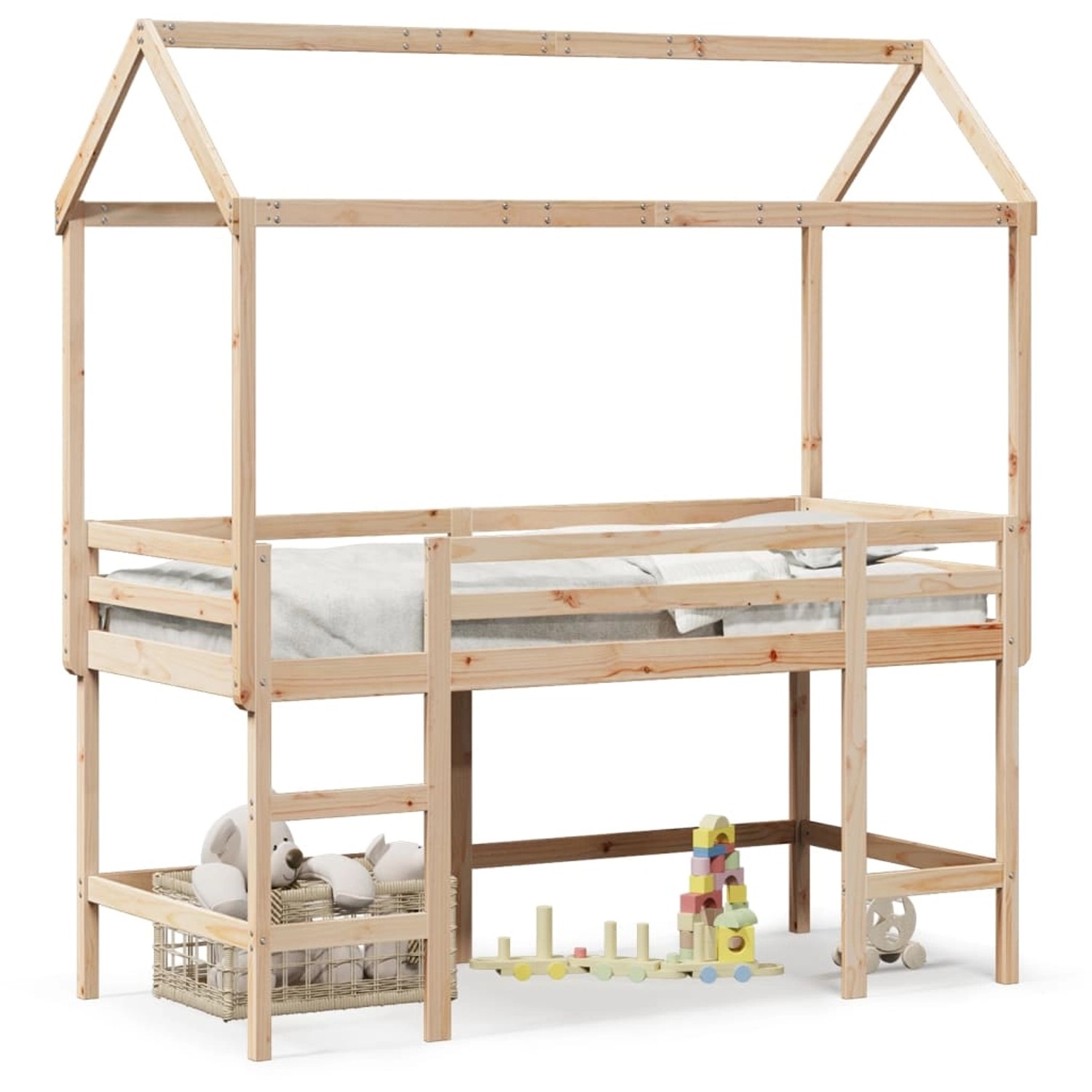 vidaXL Hochbett mit Leiter und Dach 80x200 cm Massivholz Kiefer2104846 günstig online kaufen