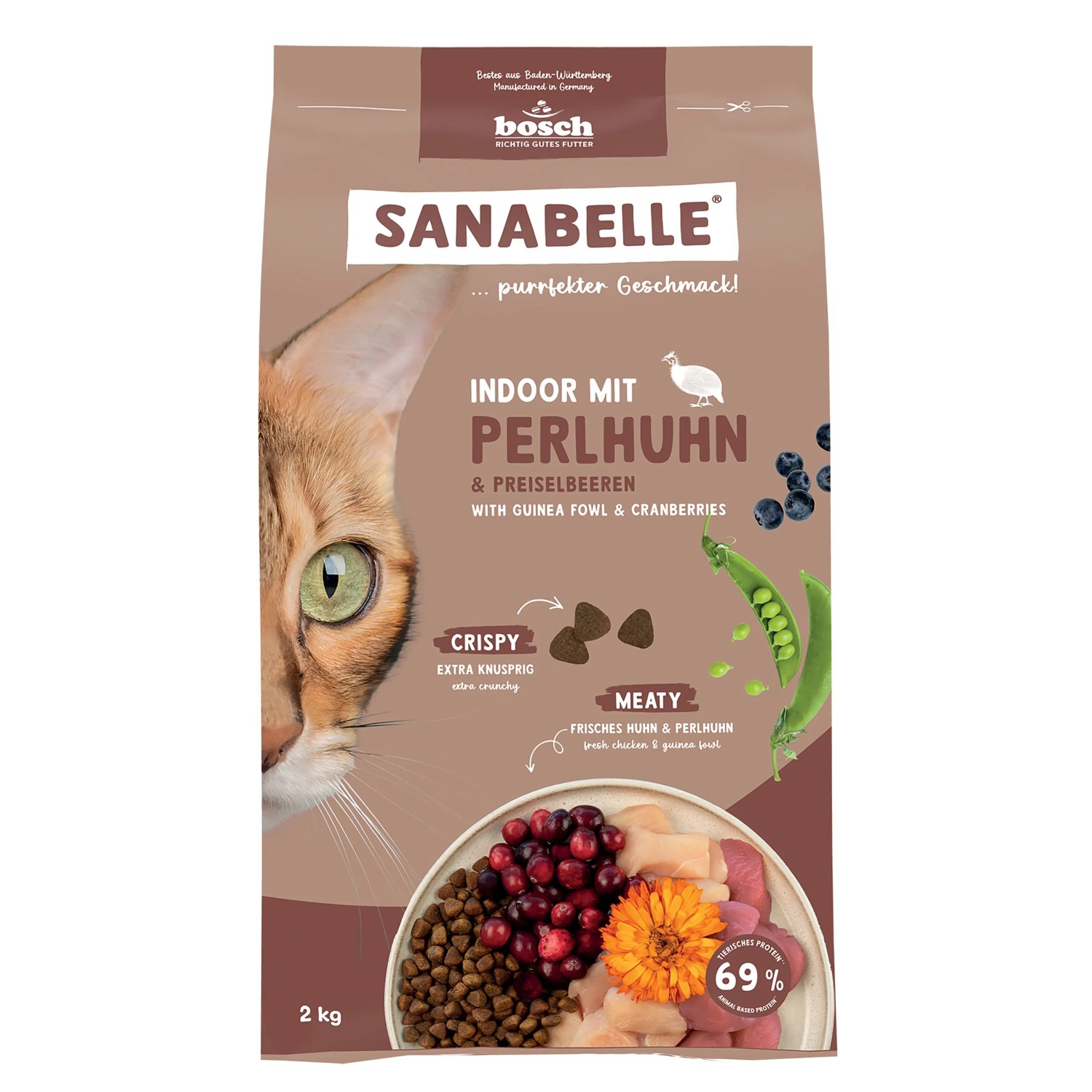 Sanabelle Katzen-Trockenfutter Indoor mit Perlhuhn & Preiselbeeren 2 kg