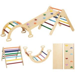 AIYAPLAY 5-in-1 Klettergerüst Set mit Rutsche, Kletterdreieck und Schaukelwippe für Kinder.