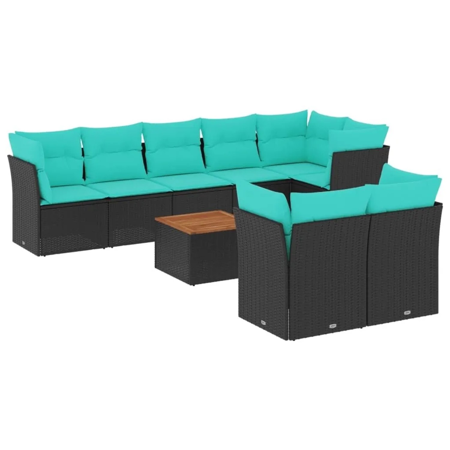 vidaXL 9 Tlg Garten-Sofagarnitur mit Kissen Schwarz Poly Rattan 3256064