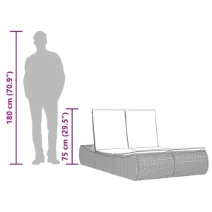 Braune Doppel-Sonnenliege aus Poly Rattan mit Auflagen, Maße: 110x200x75 cm. Ideal für Garten & Terrasse.