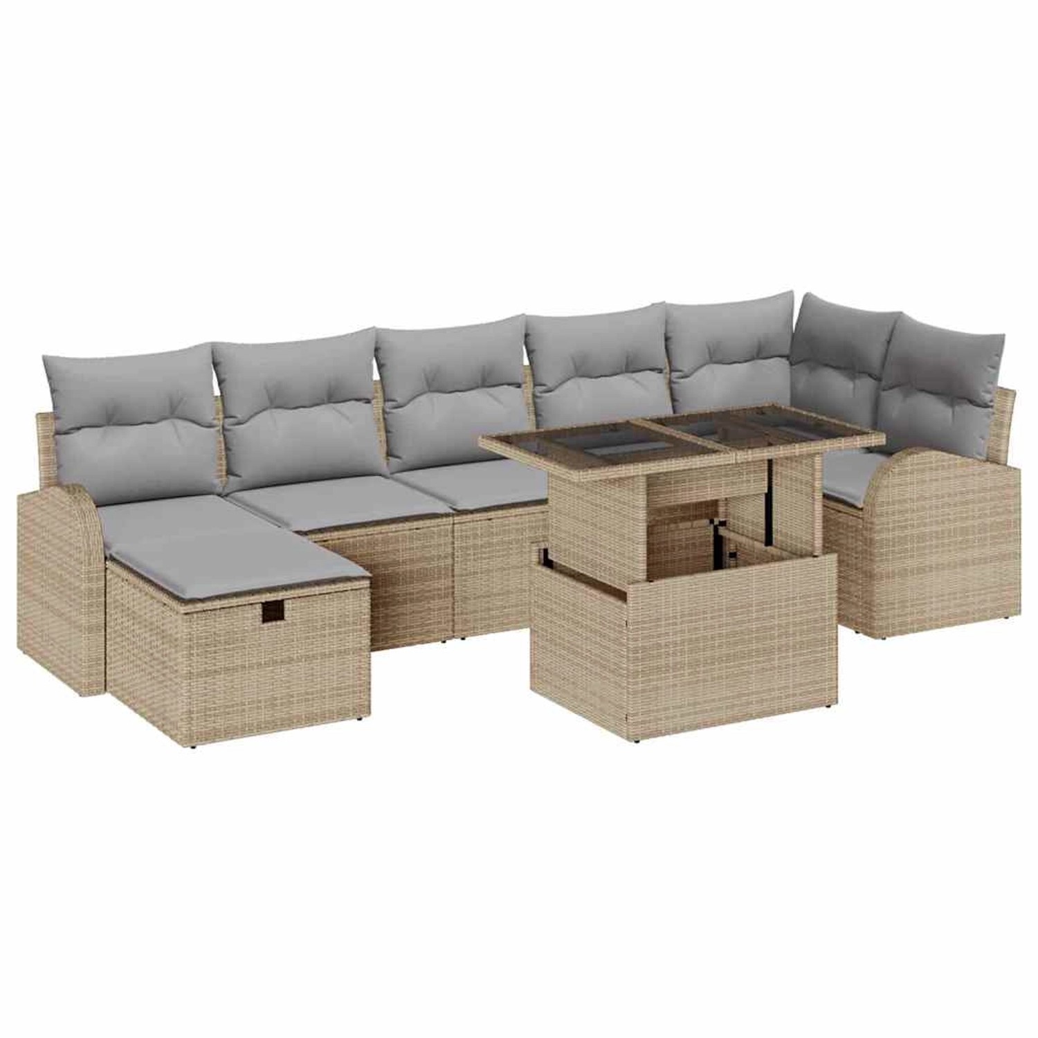 vidaXL Garten-Sofa-Set mit Kissen mit Speicher 8-Tlg Beige Poly Rattan 3361 günstig online kaufen