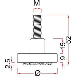 Simausrom Höhenverstellschraube Ø 60 mm M10x25 mm Aluminium Poliert Stahl