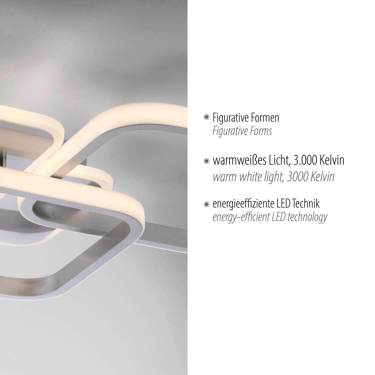 Moderne LED-Deckenleuchte Sevent von Just Light aus Stahl, warmweißes Licht.