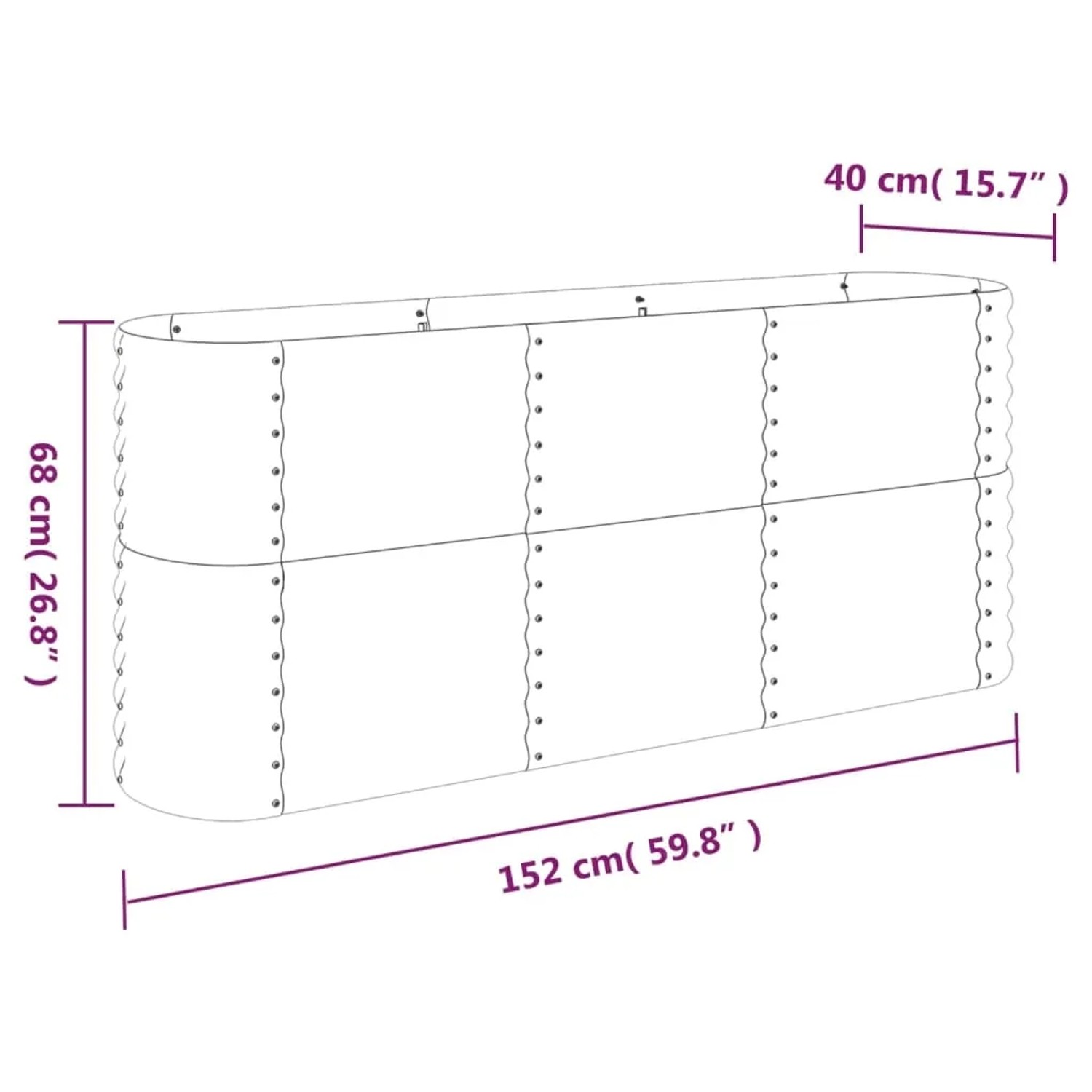 Grünes vidaXL Hochbeet aus pulverbeschichtetem Stahl, 152x40x68 cm, ideal für Garten und Balkon.