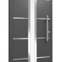 Moderne Aluminium Haustür Moderno M410/B in Anthrazit mit Edelstahl-Applikationen und Griff.