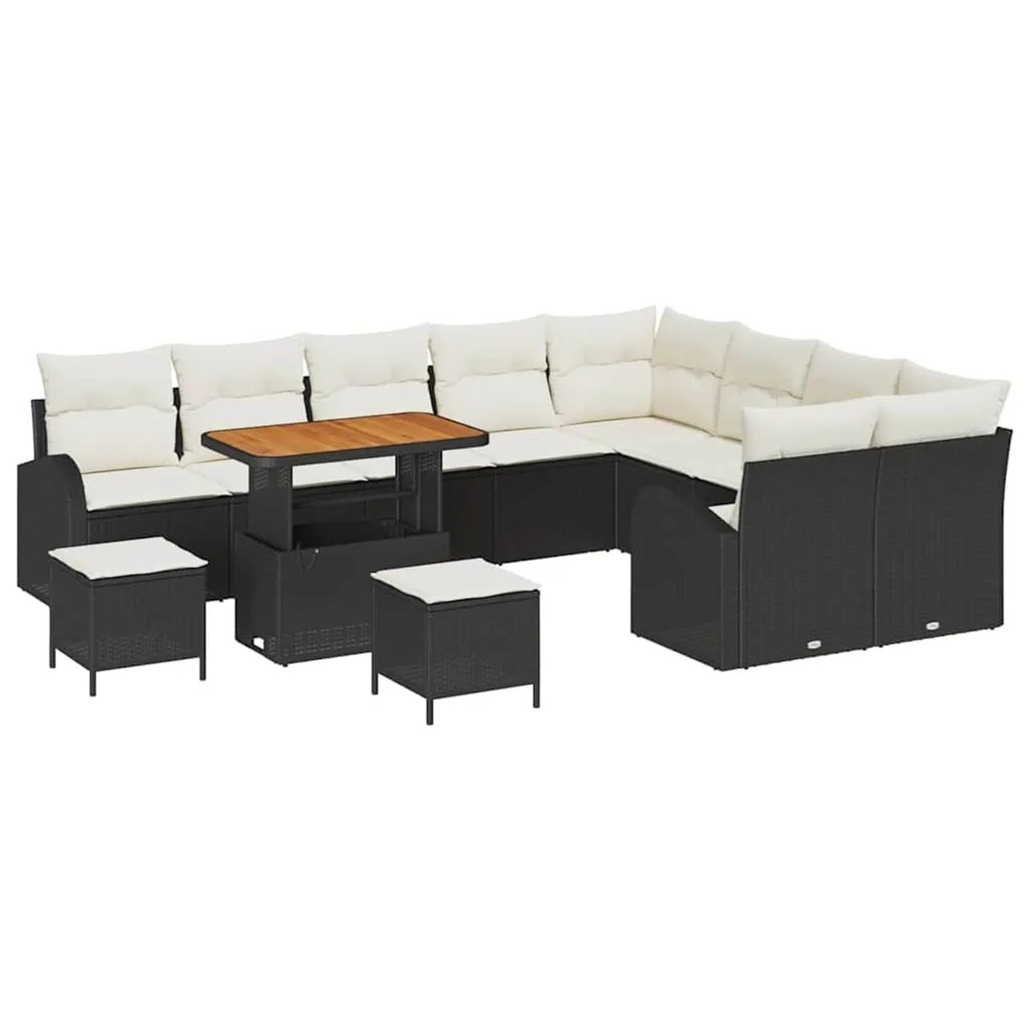 vidaXL Garten-Sofa-Set mit Kissen 12-Tlg Schwarz und Creme 3364385