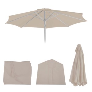 Cremefarbener Ersatz-Sonnenschirmbezug Asti Ø 3m, offen und gefaltet, aus wasserabweisendem Polyester mit UV-Schutz 50.