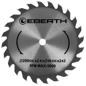 EBERTH Kreissägeblatt, 200mm Durchmesser, 24 Zähne, für präzise Holzschnitte.