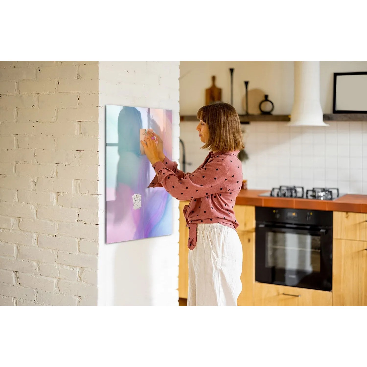 Tulup Beschreibbare Glasmagnettafel Pastellfarbene Federn 60x90 cm Magnettafel Büro Glas Schwarzer Marker Glassboard Magnetisch_4