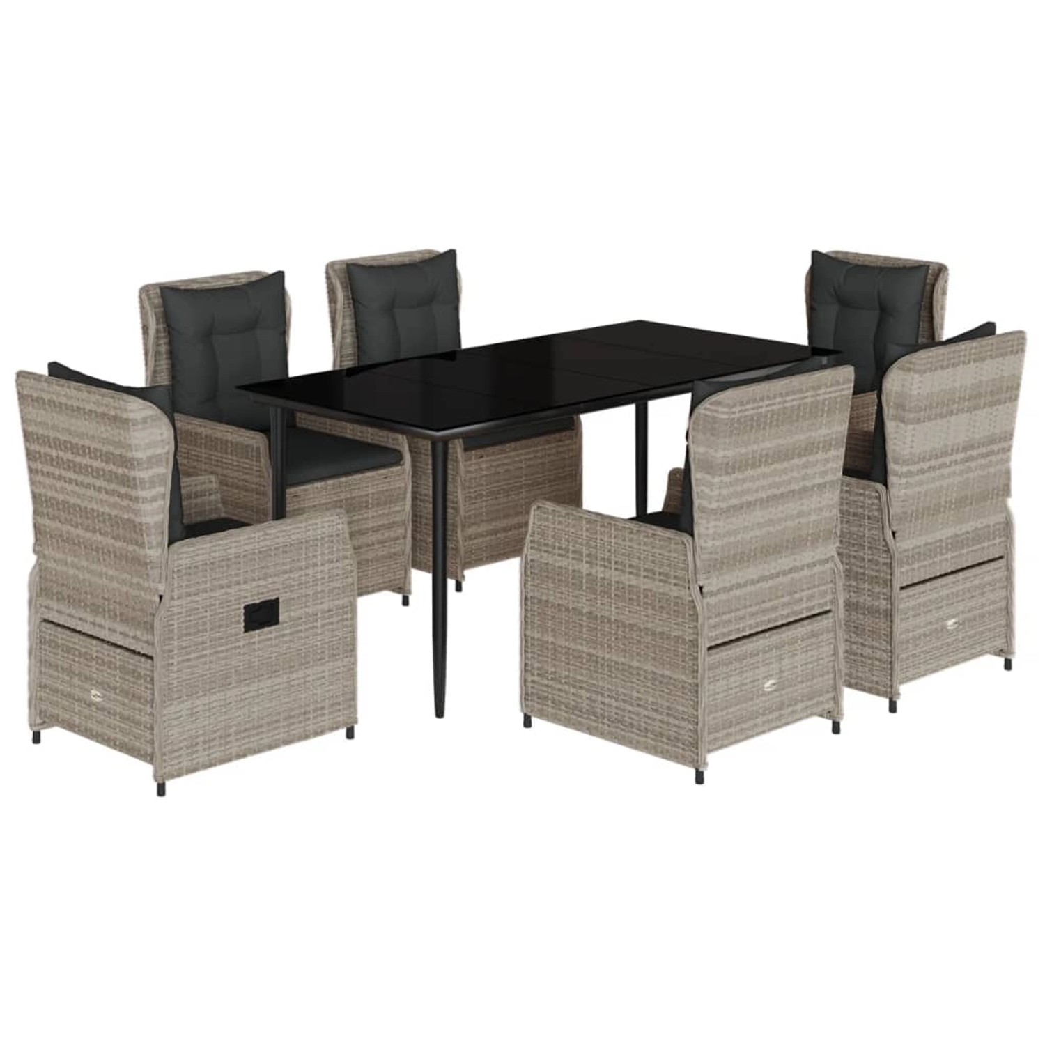 vidaXL 7-Tlg Garten-Essgruppe mit Kissen Hellgrau Poly Rattan 3262900 günstig online kaufen