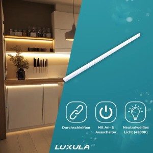 LUXULA LED Unterbauleuchte 117cm 16W 1440lm 4500K Neutralweiß Küchenbeleuchtung Schranklicht Erweiterbare LED Leiste