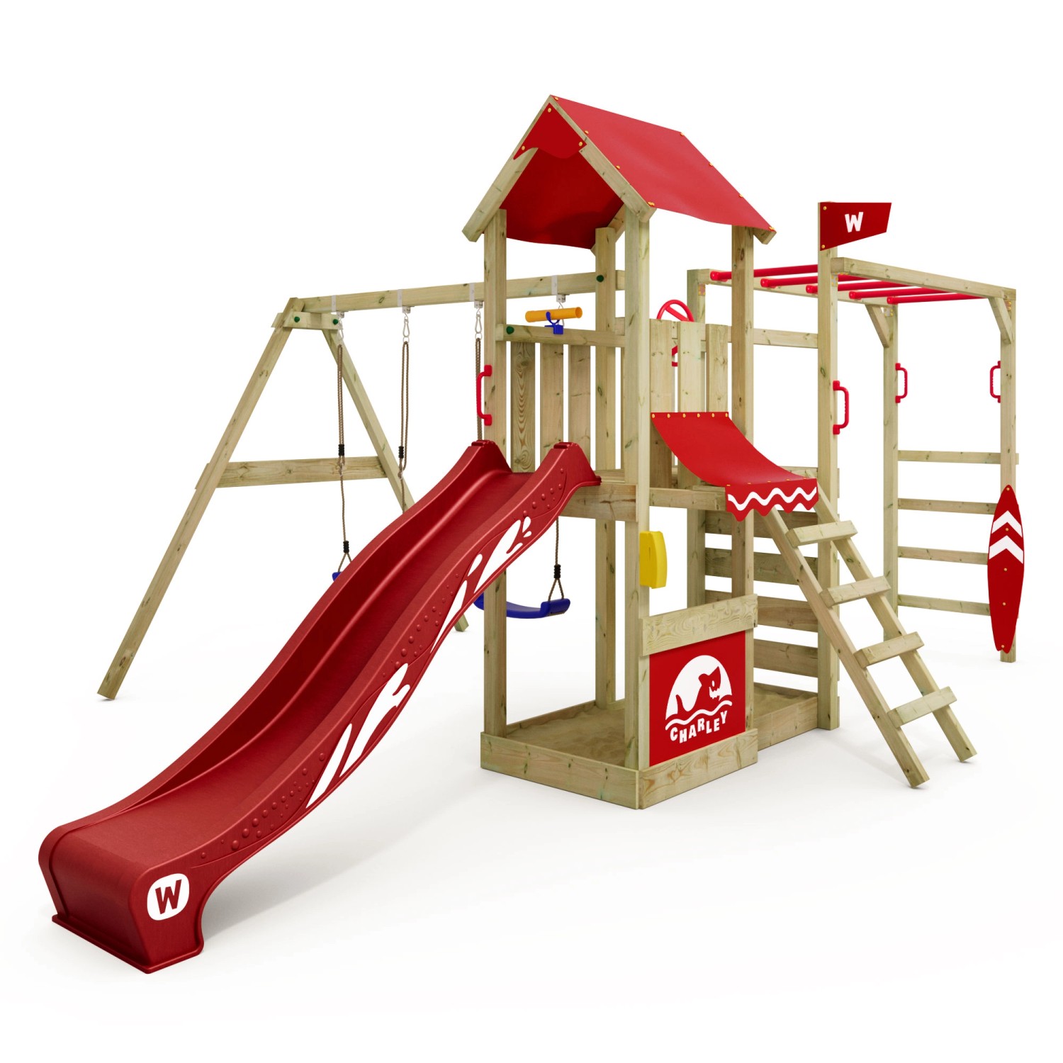 Wickey Spielturm Smart Baboon Klettergerüst mit Rutsche Rot