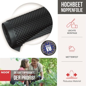 Noor Noppenfolie für Hochbeete, 1x5m Rolle, zum Schutz vor Staunässe und zur Belüftung.