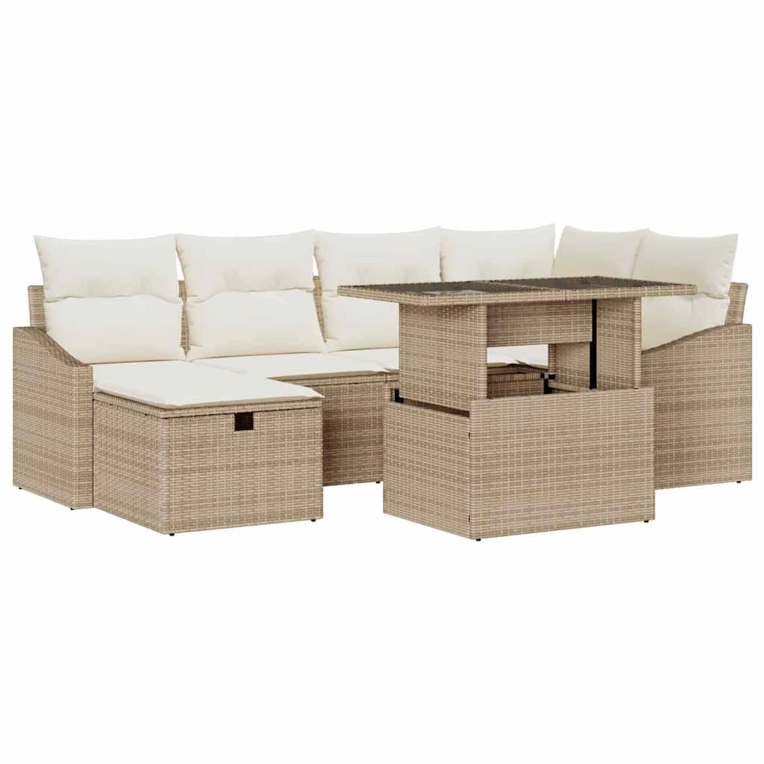vidaXL Garten-Sofa-Set 7-Tlg Beige Poly Rattan 3361170 günstig online kaufen