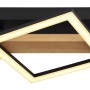 Moderne LED-Deckenleuchte Dustin in Holzfarben/Schwarz mit drei Quadraten.