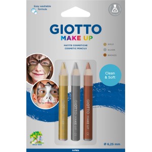 Giotto Make-up Stifte Metallic, 3er Set in Gold, Silber und Bronze für Karneval und Kinderschminken.