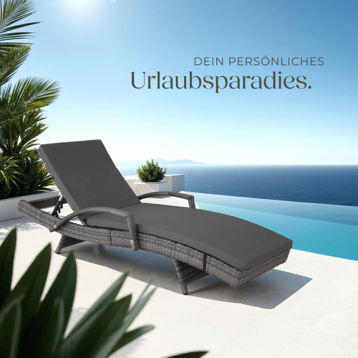 Tectake Aluminium Rattan Sonnenliege Océane Wetterfest und Uv Beständig 5 Fach Verstellbare Rückenlehne 190 x 71 x 74 50 cm Grau_8