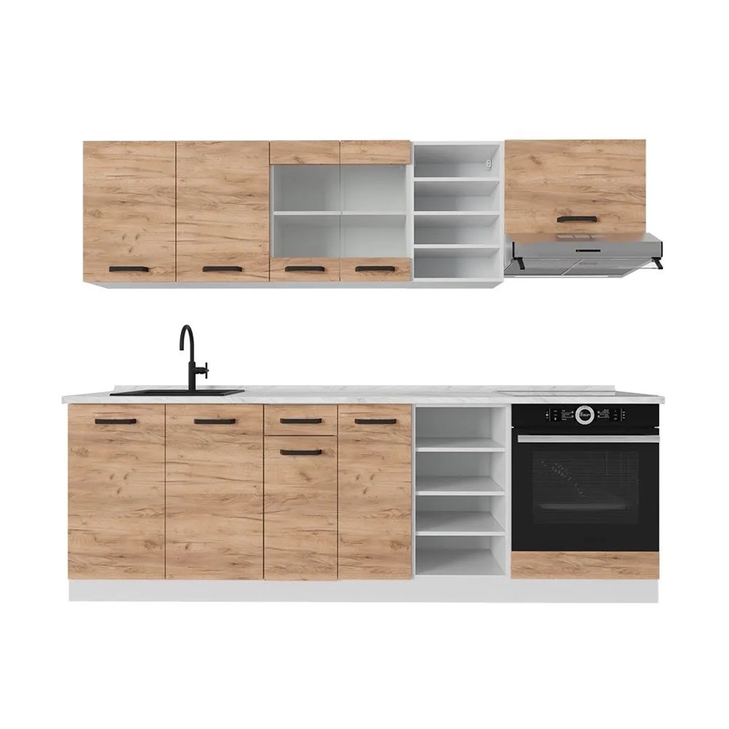 Vicco R-Line Küchenzeile Goldkraft Eiche Weiß 240 cm ohne Arbeitsplatte ohne E-Geräte