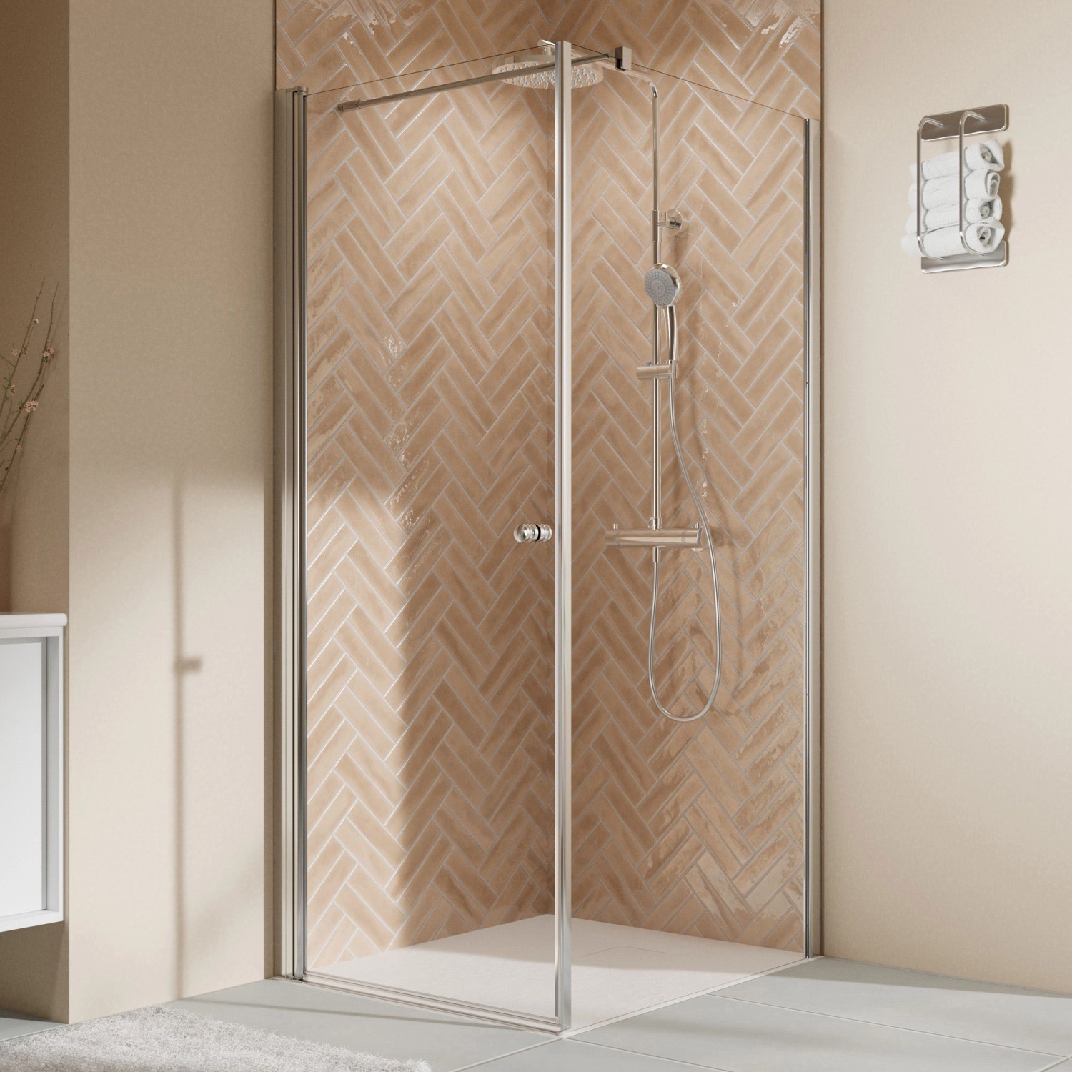 Breuer Drehtür Elana 2.0 Abgerundete Profile 90 cm Alu-Chrom DIN Links